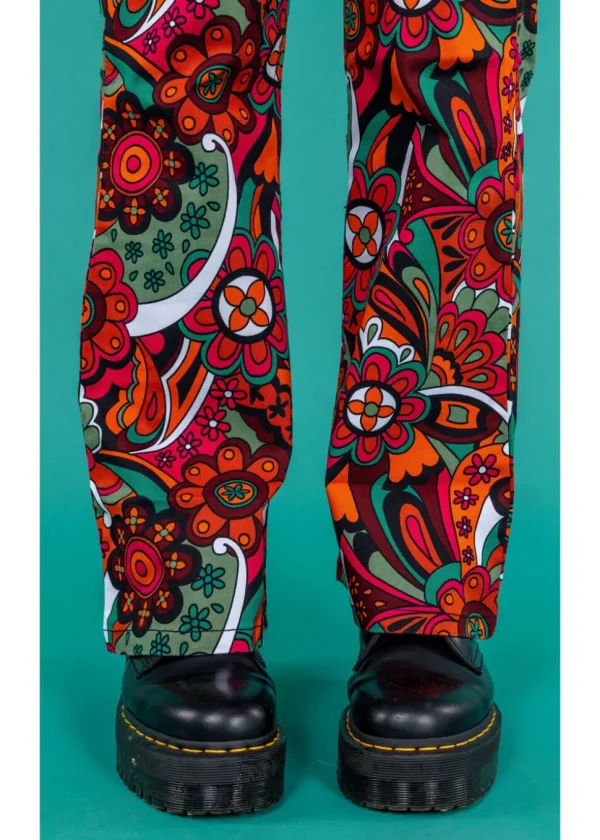 Run & Fly Swirly Floral 70's Flare Trousers Multi
