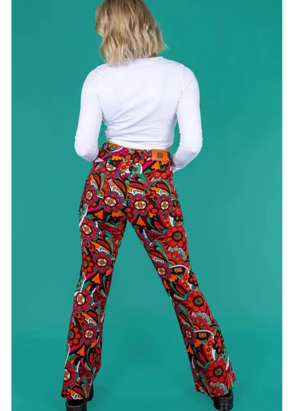 Run & Fly Swirly Floral 70's Flare Trousers Multi