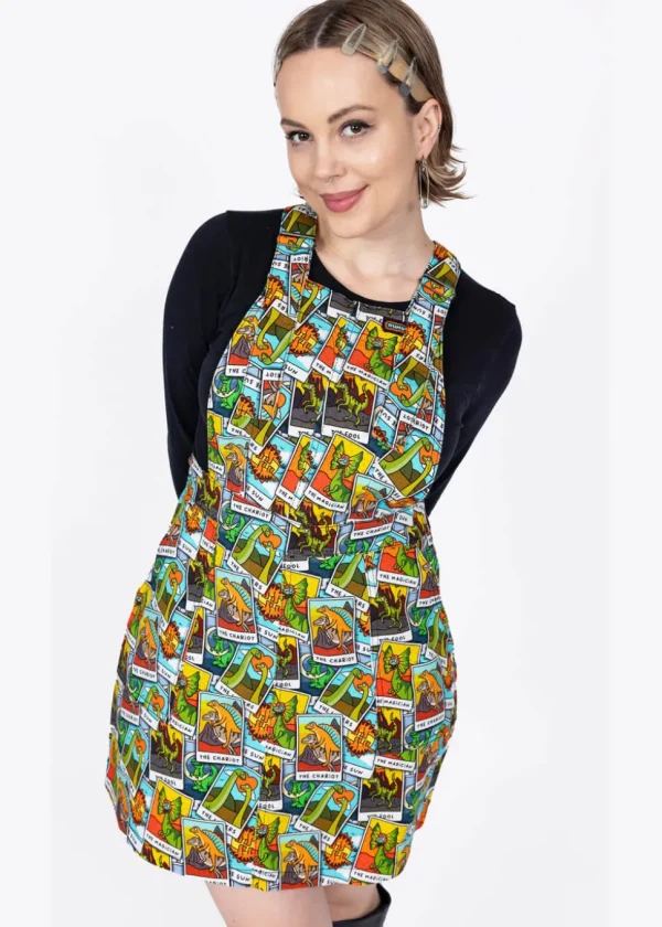 Run & Fly Tarot Dinosaurs Pinafore 70's Dress Multi