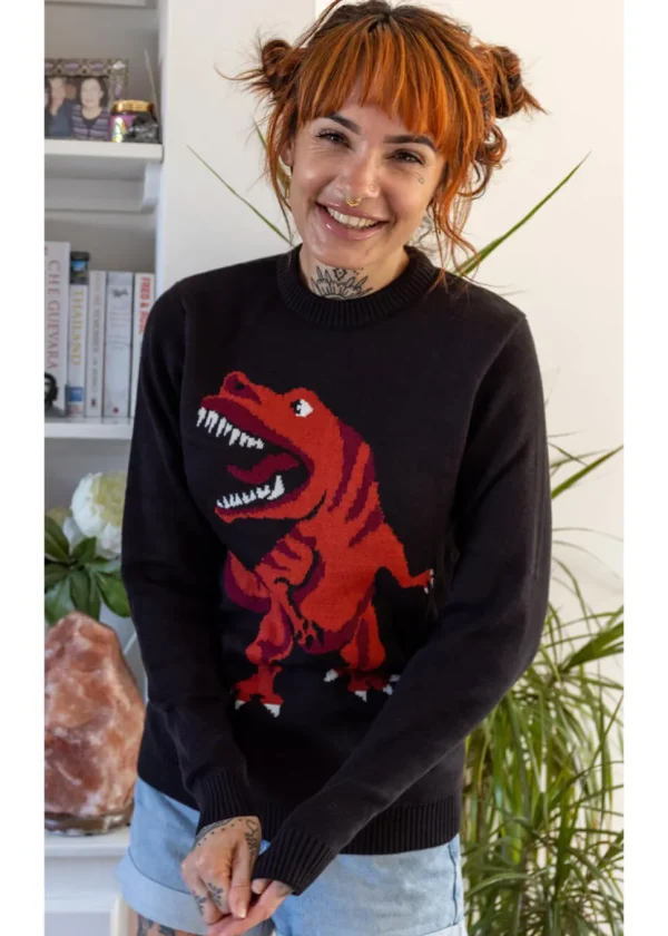 Run & Fly T-Rex Dino Roar 60's Jumper Black