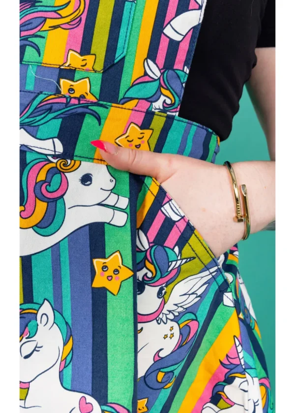 Run & Fly Unicorn Stripes Pinafore 70's Swing Dress Multi