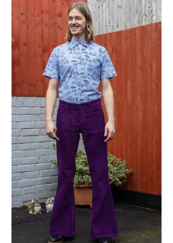 Run & Fly Men's Corduroy 70's Flare Pants Purple