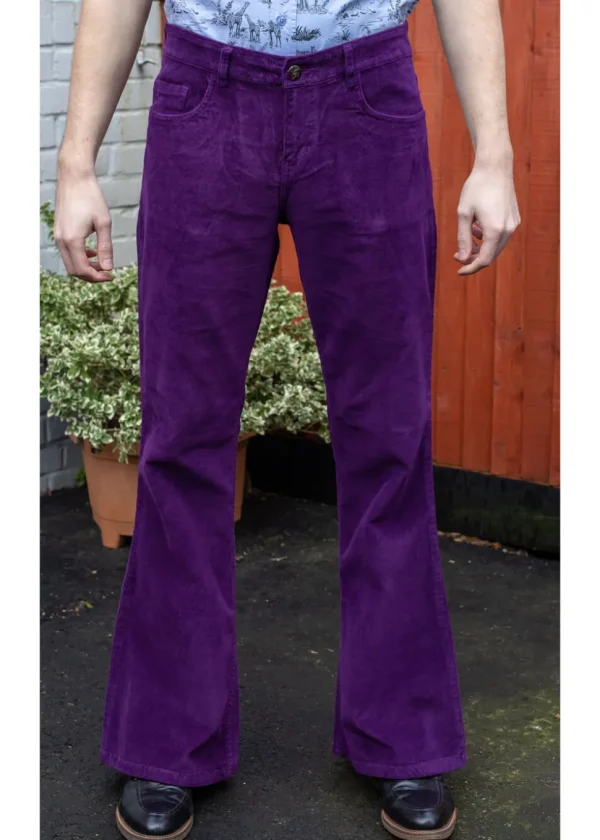 Run & Fly Men's Corduroy 70's Flare Pants Purple