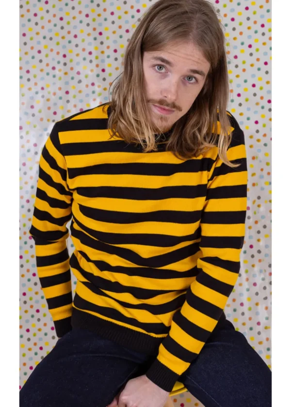 Run & Fly Retro Striped 70's Jumper Yellow Black