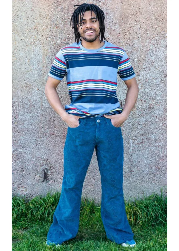 Run and Fly Mens Hendrix Corduroy 70's Flare Trousers Ink Blue