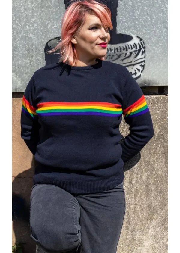Run and Fly Rainbow Vibe 70's Jumper Navy Blue