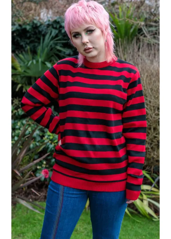 Run and Fly Retro Striped 70's Jumper Black Red