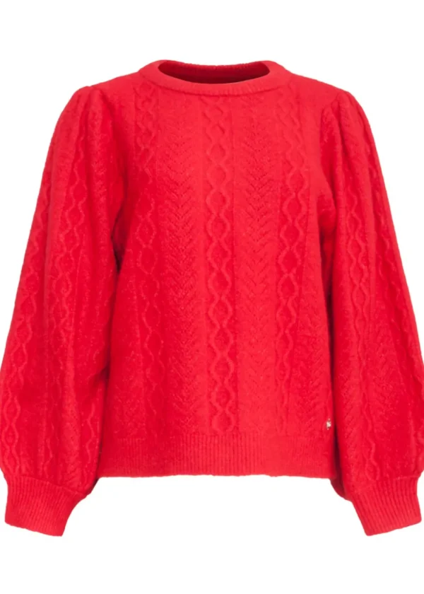Smashed Lemon Cable Down Sweater Red