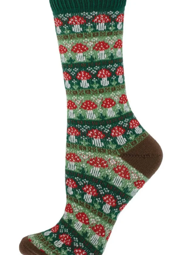 Socksmith In Line For Mushies Mushrooms Sweater Socks Green
