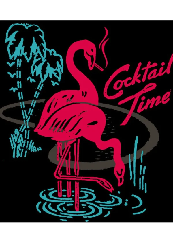 Steady Clothing Cocktail Time Flamingo Girly T-Shirt Black