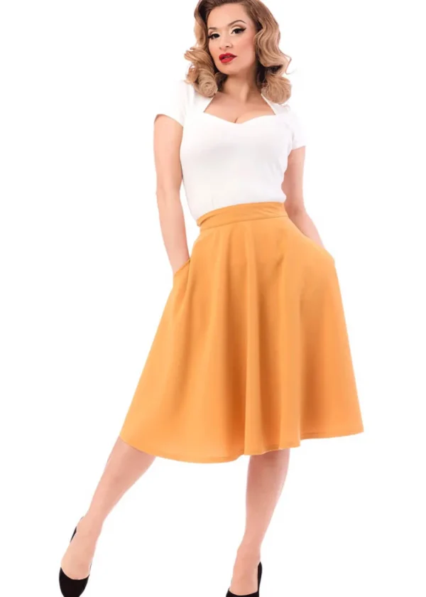 Steady Clothing High Waist Thrills 50's Swing Skirt Mustard