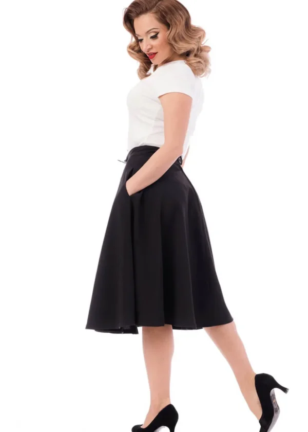 Steady Clothing High Waist Thrills 50's Swing Skirt Black