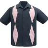 Steady Clothing Mens Diamond Duo Bowling Shirt Charcoal Pink