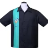 Steady Clothing Mens Martini Girl Single Panel Bowling Shirt Black Mint