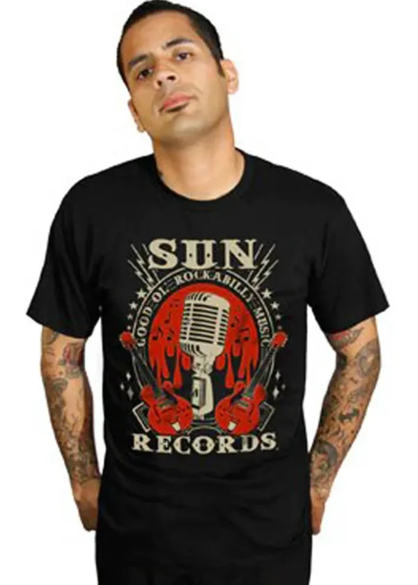 Steady Clothing Mens Sun Records Rockabilly Music T-Shirt Black