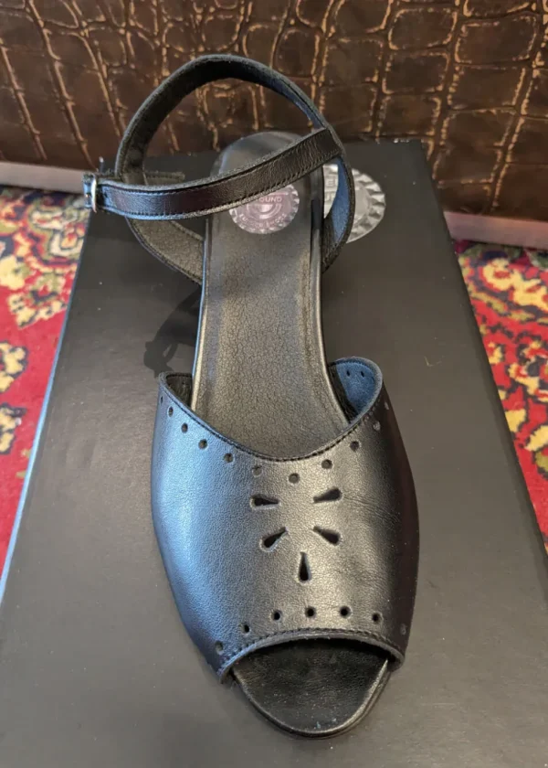 Steelground Hylda Leather 50's Sandals Pumps Black