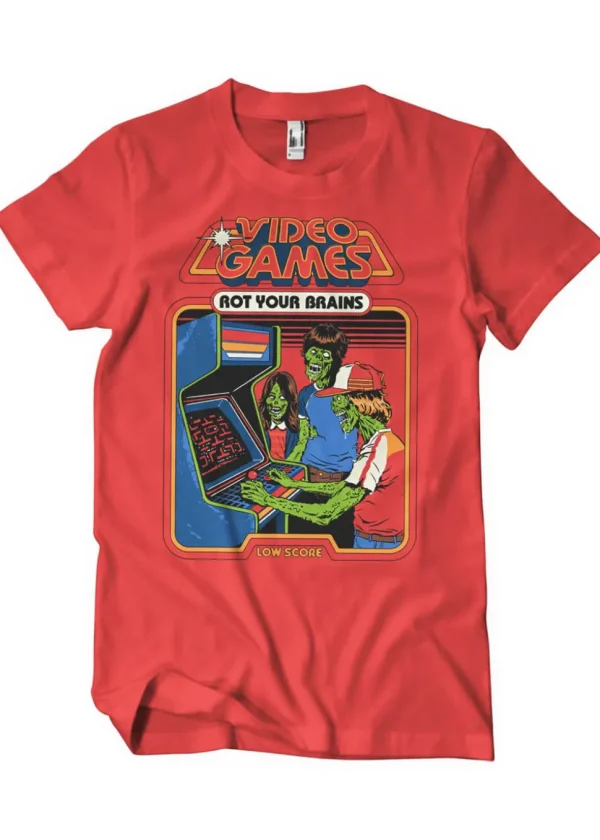 Steven Rhodes Video Games Rot Your Brains T-Shirt Red