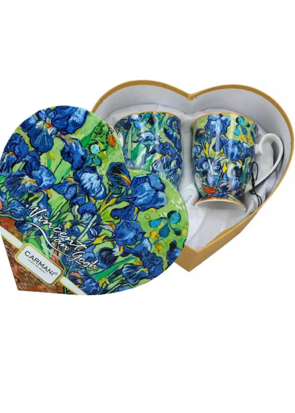 Succubus Art van Gogh Starry Irisen Heart Set of 2 Mugs Blue