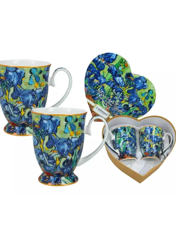 Succubus Art van Gogh Starry Irisen Heart Set of 2 Mugs Blue
