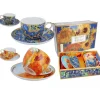 Succubus Art van Gogh Sunflowers and Irises Set of 2 Cups And Saucers
