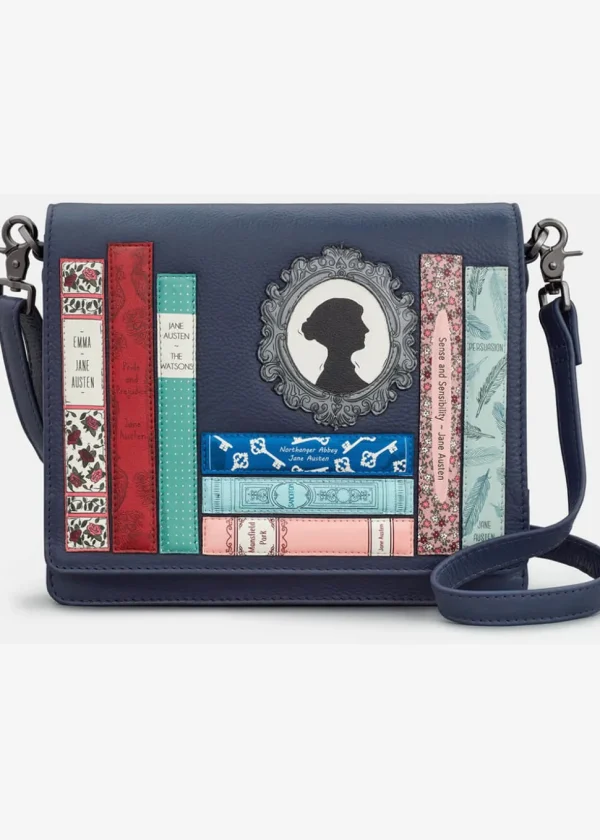 Succubus Bags Books Jane Austen Bookworm Leather Flap Shoulderbag Navy