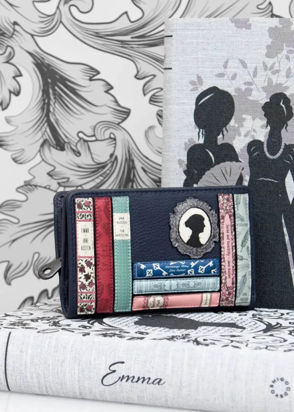 Succubus Bags Books Jane Austen Bookworm Leather Zip Around Wallet Navy