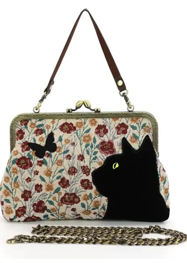 Succubus Bags Cat Butterfly Floral Kiss Lock Bag