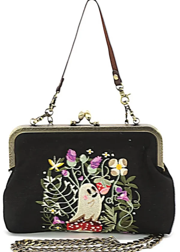 Succubus Bags Ghost in Strawberry Field Kiss Lock Bag Black