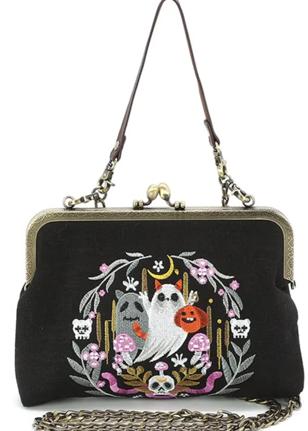 Succubus Bags Ghosts Wreath Kiss Lock Bag Black