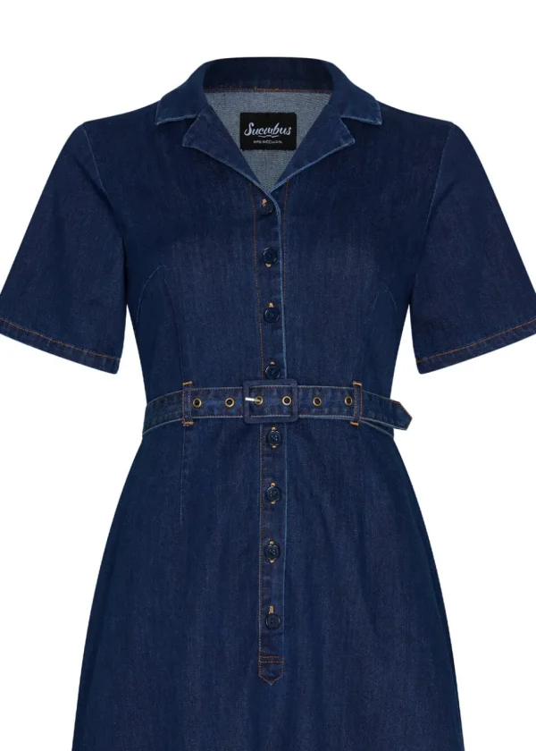 Succubus Clothing Rosie Denim 50's Swing Dress Navy