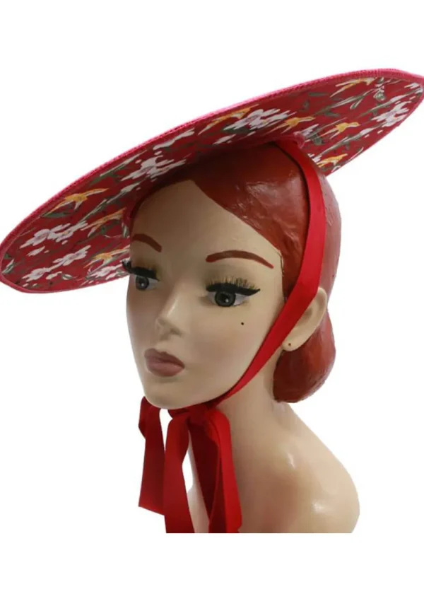 Succubus Fancy Cartwheel Floral 50's Strawhat Red