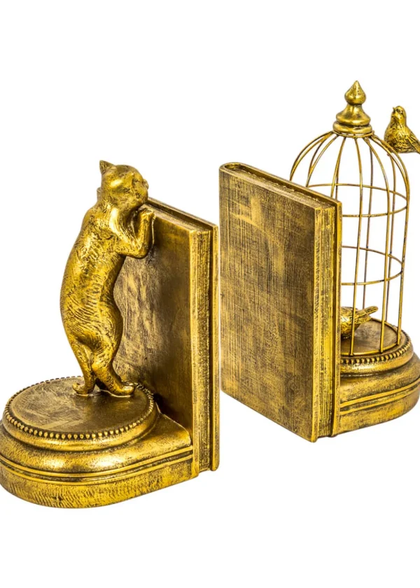 Succubus Home Curious Cat Set Bookends Antique Gold