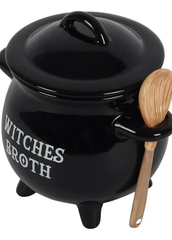 Succubus Witches Broth Cauldron Soup Bowl with Spoon Black