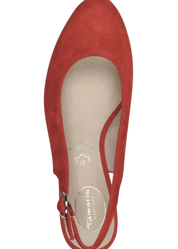 Tamaris Comfort Zara Suede Leather Slingback Pumps Red