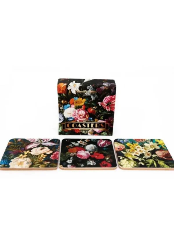 Temerity Jones Dutch Floral Set of 6 Coasters Black