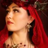 Trollbinde Toothed Iris Earrings Antique Gold Red