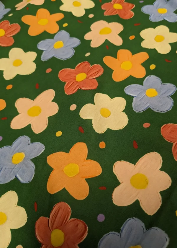 Tulip B Painted Flowers 60's Swing Dress Green