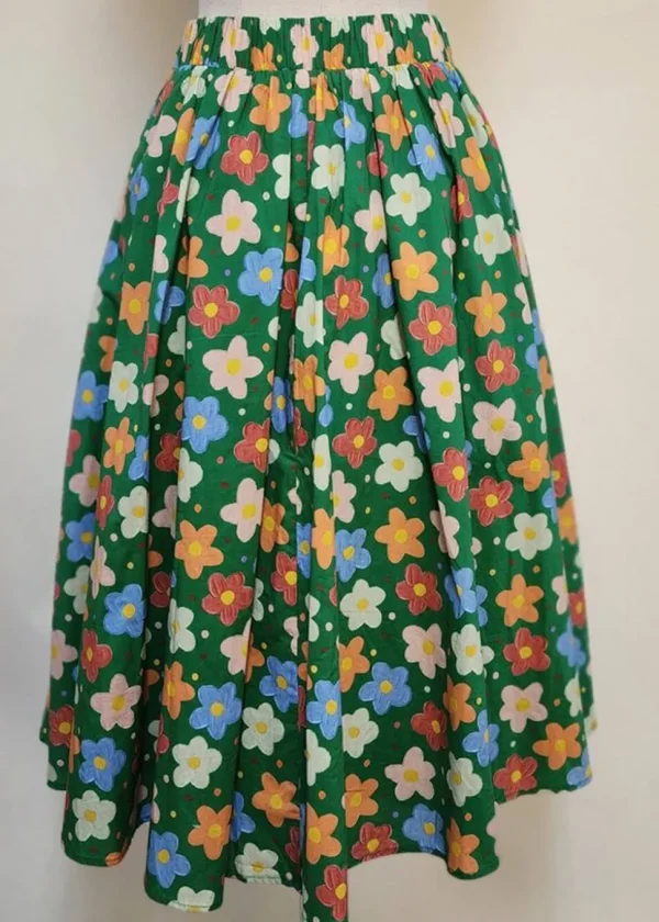 Tulip B Painted Flowers 50's Swing Skirt Green