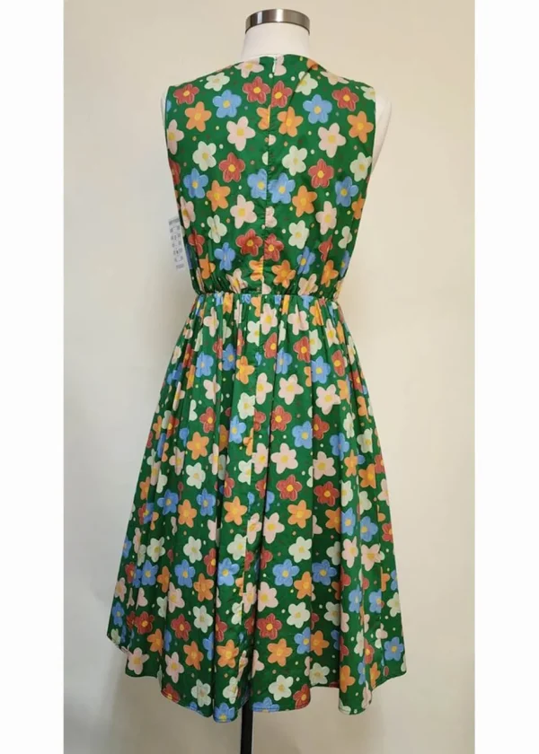 Tulip B Painted Flowers 60's Swing Dress Green