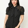 Unique Vintage Angela Polka 40's Blouse Black