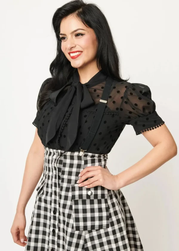 Unique Vintage Angela Polka 40's Blouse Black