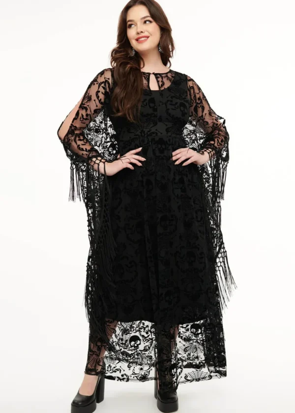 Unique Vintage Baroque Skulls Kaftan Black