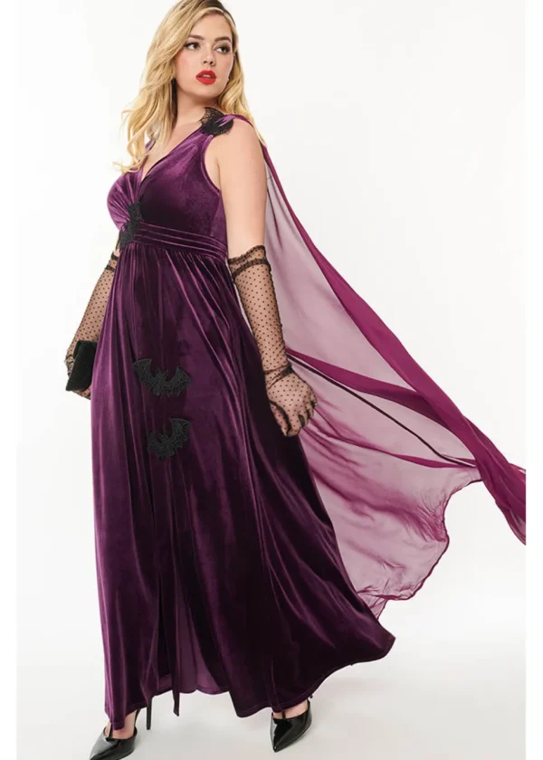Unique Vintage Bats Cape Maxi Dress Purple