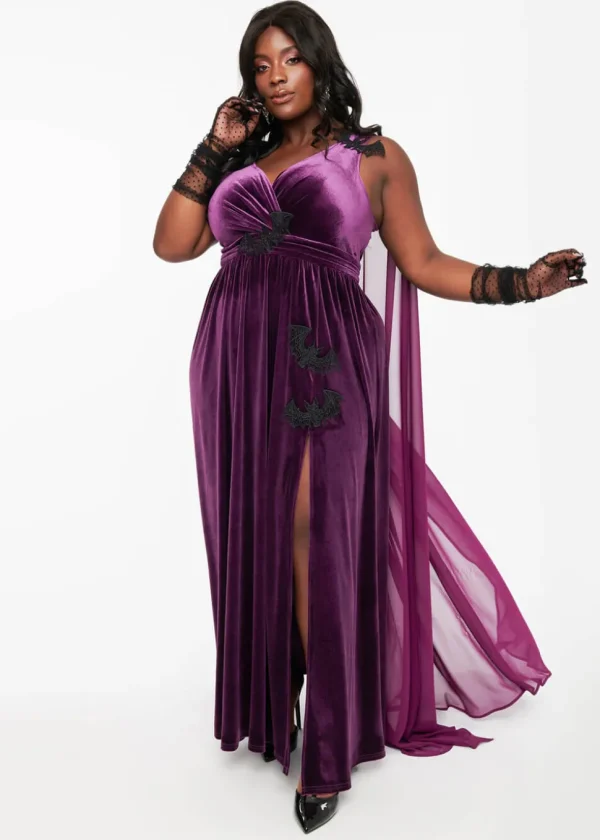 Unique Vintage Bats Cape Maxi Dress Purple
