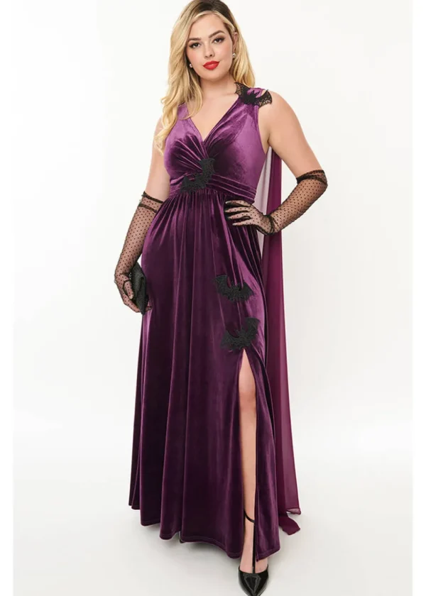 Unique Vintage Bats Cape Maxi Dress Purple