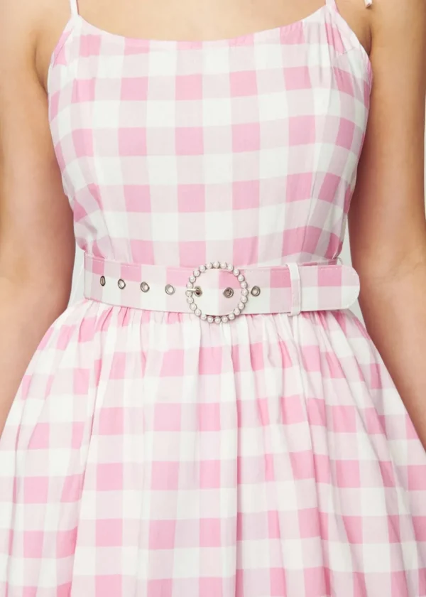 Unique Vintage Bobbie Gingham 50's Swing Dress Pink White