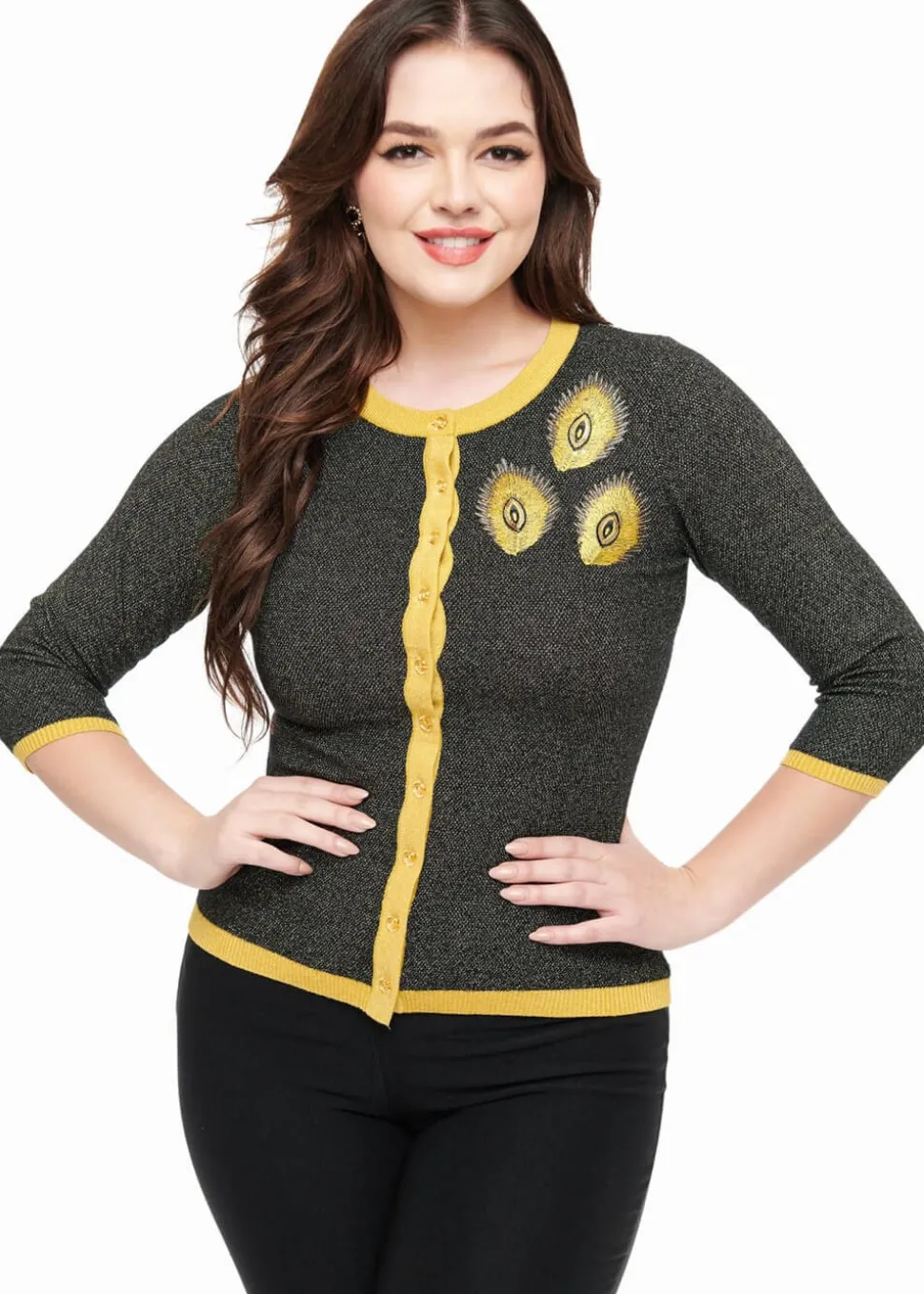 Unique Vintage Bookworm Peacock 40's Cardigan Black Gold