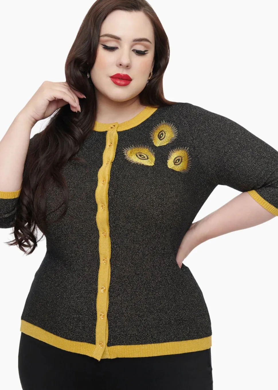 Unique Vintage Bookworm Peacock 40's Cardigan Black Gold