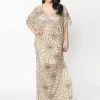 Unique Vintage Burton Spiderweb Sequin 20's Caftan Maxi Dress Nude