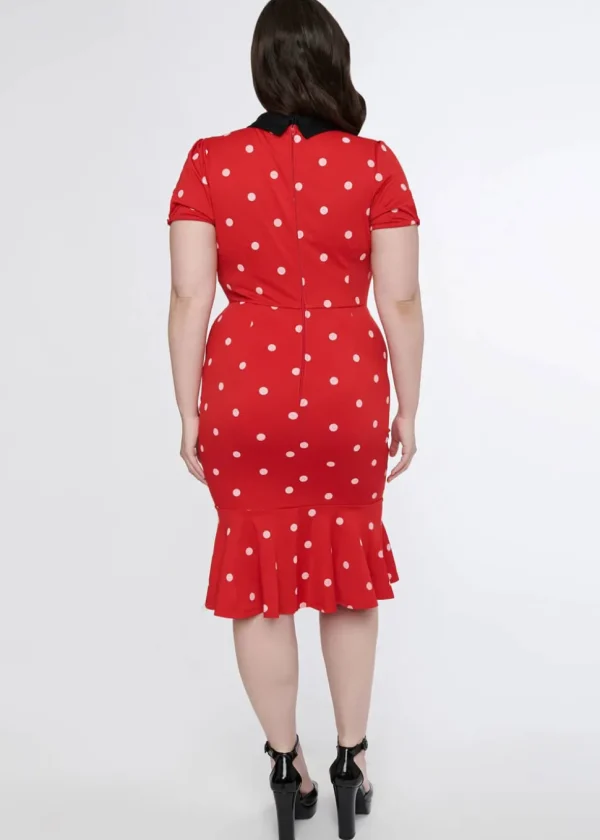 Unique Vintage Carmen Polkadot 50's Wiggle Pencil Dress Red